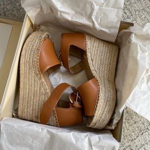 Brown leather espadrille wedge